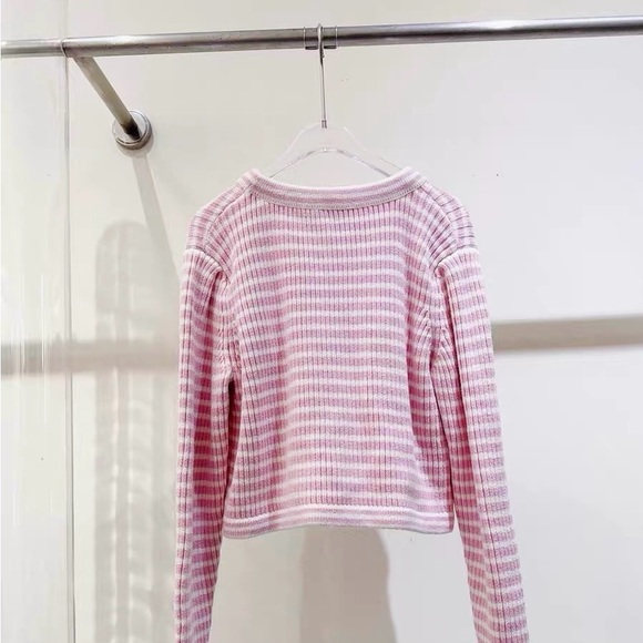 Authentic Self-Portrait Pink and White Striped Crop Top - Picture 2 of 4